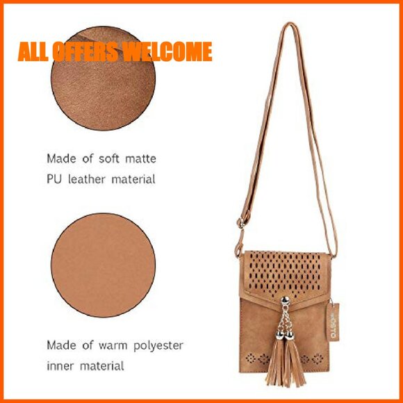 Small Crossbody Bag with Tassel, PU Leather, Phone Purse for Women - Picture 7 of 8